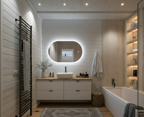 Ovalt speil med LED-belysning 80x50/50x80 cm, to farger, berøringsbryter, varmematte