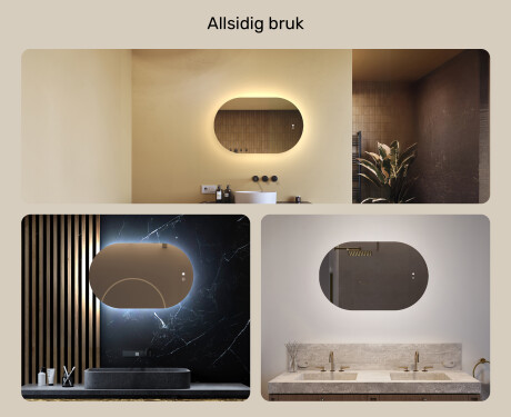 Ovalt speil med LED-belysning 80x50/50x80 cm, to farger, berøringsbryter, varmematte #2