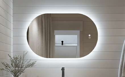 Ovalt speil med LED-belysning 80x50/50x80 cm, to farger, berøringsbryter, varmematte