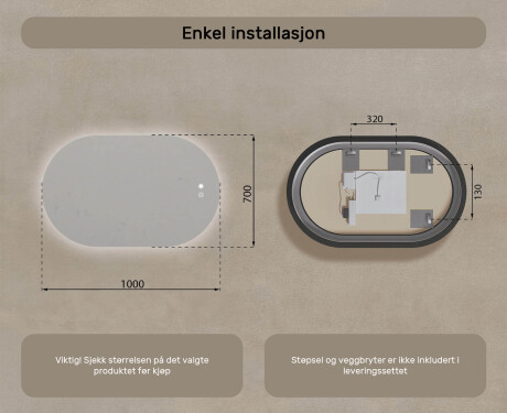 Belyst baderomsspeil, 100×70 cm, tofarget, berøringsbryter, varmematte #8