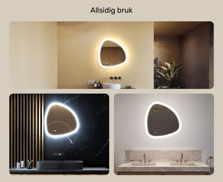 Uregelmessig speil med belysning, 64×64 cm, tofarget, berøringsbryter, varmematte #2