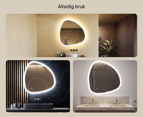 Uregelmessig speil med belysning, 94×94 cm, tofarget, berøringsbryter, varmematte #2