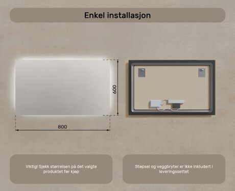 Opplyst baderomsspeil 60x80/80x60 cm med nøytral lysfarge 4500K #6