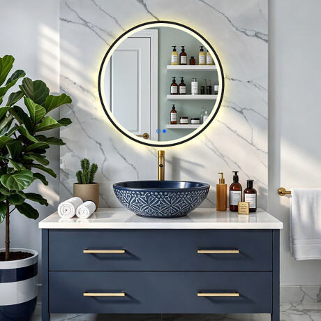 Rundt speil med LED-belysning i en svart aluminiumsramme #8