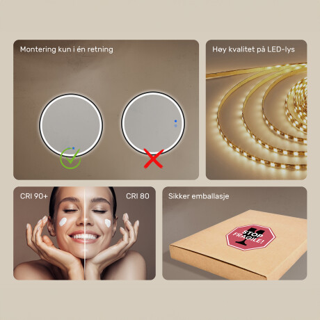 Rundt LED-speil i en gullfarget aluminiumsramme #7