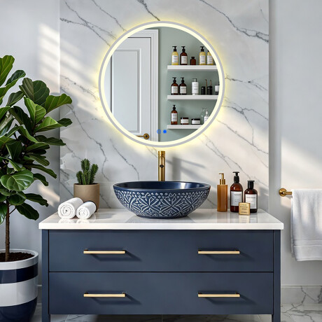 Rundt LED-belyst speil - 60/80 cm i en sølvfarget aluminiumsramme #8