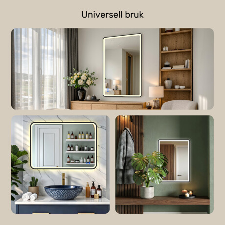 Speil med avrundede hjørner og LED-belysning i en svart aluminiumsramme #4