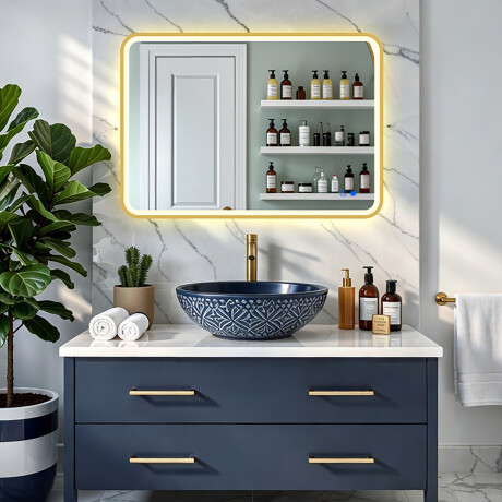 Avrundet LED-speil i en gullfarget aluminiumsramme #8