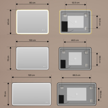Avrundet LED-speil med belysning - 80x60/100x70/120x70 cm i en sølvfarget aluminiumsramme #3
