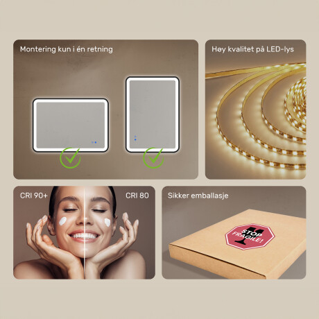 Avrundet LED-speil med belysning - 80x60/100x70/120x70 cm i en sølvfarget aluminiumsramme #7