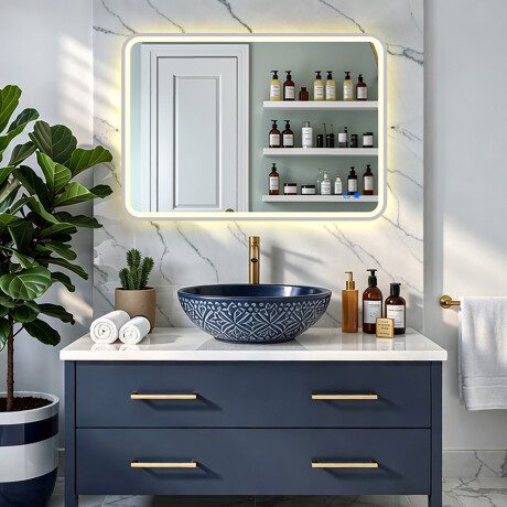 Avrundet LED-speil med belysning - 80x60/100x70/120x70 cm i en sølvfarget aluminiumsramme #8