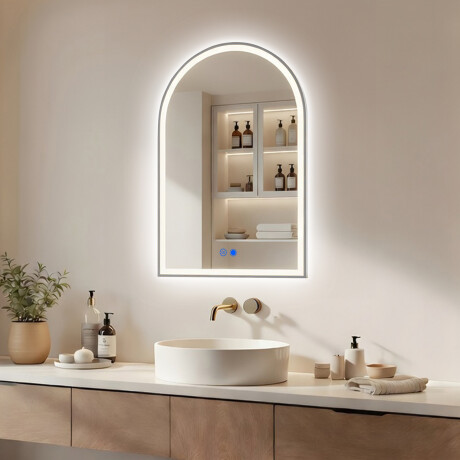 Uregelmessig LED-belyst speil – 60x90/70x100 cm i en sølvfarget aluminiumsramme #1