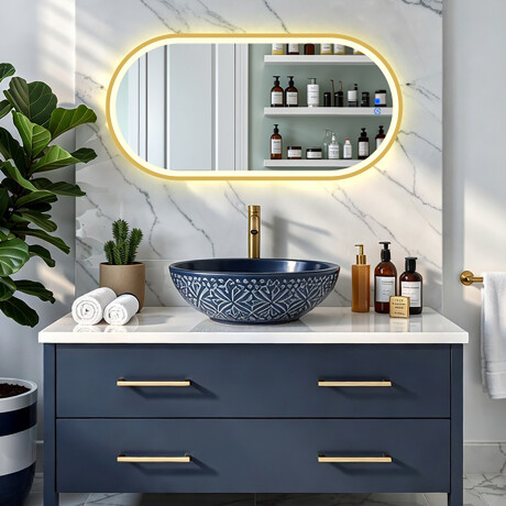 Ovalt LED-speil i en gullfarget aluminiumsramme #8