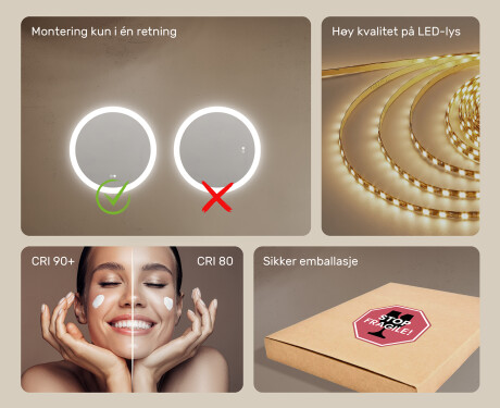 Runde baderomsspeil med LED-belysning  med Dual color, Berøringsbryter, Oppvarmingsmatte #6