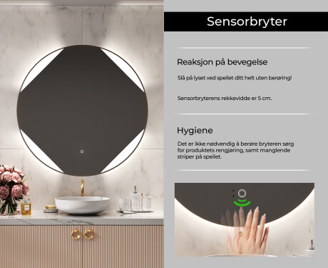 Rundt Speil Til Bad Med Lys L114 #6