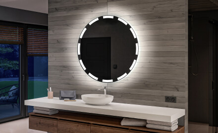 Rundt batteridrevet baderomsspeil med lys på vegg L117