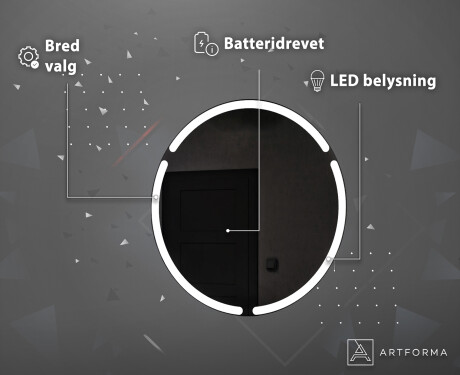 Rundt batteridrevet baderomsspeil med lys på vegg L119 #4