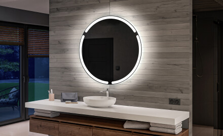 Rundt batteridrevet baderomsspeil med lys på vegg L119