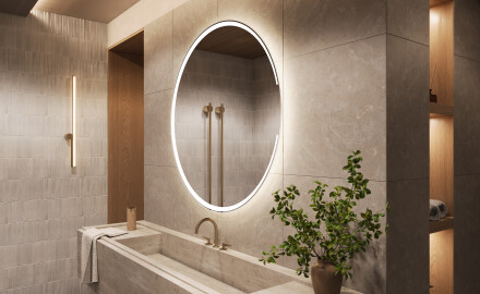 Rundt batteridrevet veggspeil med lys til bad L123