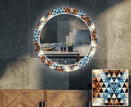Rundt Dekorativt Speil Med LED-belysning Til Stue - Color Triangles #1