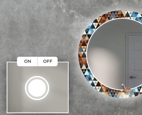 Rundt Dekorativt Speil Med LED-belysning Til Stue - Color Triangles #4
