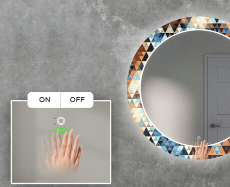 Rundt Dekorativt Speil Med LED-belysning Til Stue - Color Triangles #5