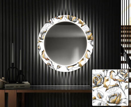 Rundt Dekorativt Speil Med LED-belysning Til Spisestue - Golden Flowers