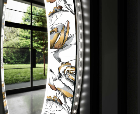 Rundt Dekorativt Speil Med LED-belysning Til Spisestue - Golden Flowers #11