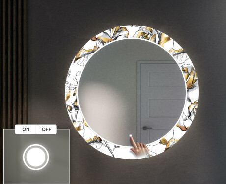 Rundt Dekorativt Speil Med LED-belysning Til Spisestue - Golden Flowers #4