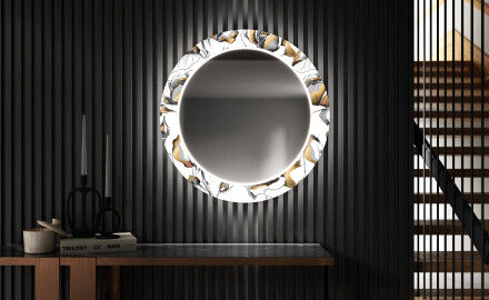 Rundt Dekorativt Speil Med LED-belysning Til Spisestue - Golden Flowers