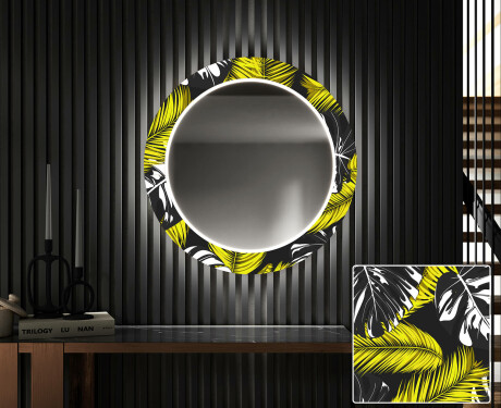 Rundt Dekorativt Speil Med LED-belysning Til Spisestue - Gold Jungle