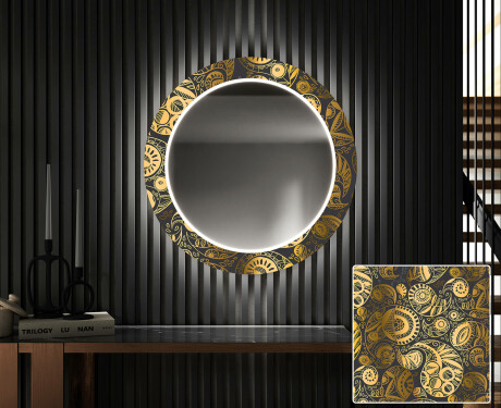 Rundt Dekorativt Speil Med LED-belysning Til Spisestue - Ancient Pattern #1