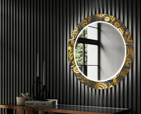 Rundt Dekorativt Speil Med LED-belysning Til Spisestue - Ancient Pattern #2