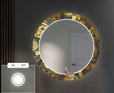 Rundt Dekorativt Speil Med LED-belysning Til Spisestue - Ancient Pattern #4