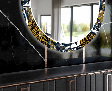 Rundt Dekorativt Speil Med LED-belysning Til Spisestue - Colorful Leaves #11