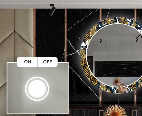 Rundt Dekorativt Speil Med LED-belysning Til Spisestue - Colorful Leaves #4