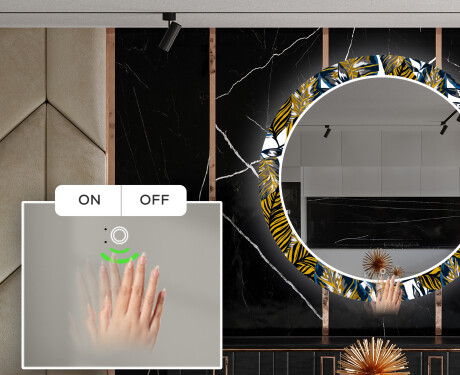 Rundt Dekorativt Speil Med LED-belysning Til Spisestue - Colorful Leaves #5