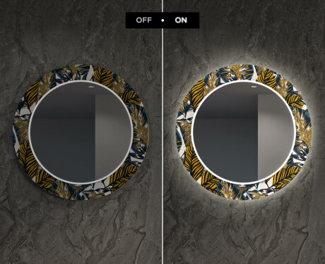 Rundt Dekorativt Speil Med LED-belysning Til Spisestue - Colorful Leaves #7