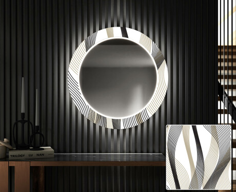 Rundt Dekorativt Speil Med LED-belysning Til Spisestue - Waves #1