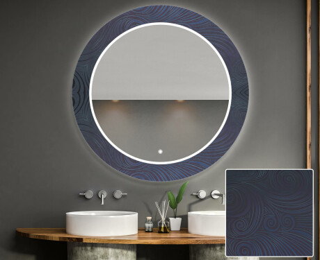 Et Rundt Dekorativt Speil Med Led-belysning Til Barnerom - Blue Drawing #1