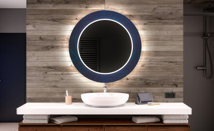 Et Rundt Dekorativt Speil Med Led-belysning Til Barnerom - Blue Drawing