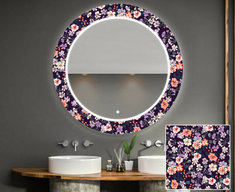 Et Rundt Dekorativt Speil Med Led-belysning Til Barnerom - Elegant Flowers