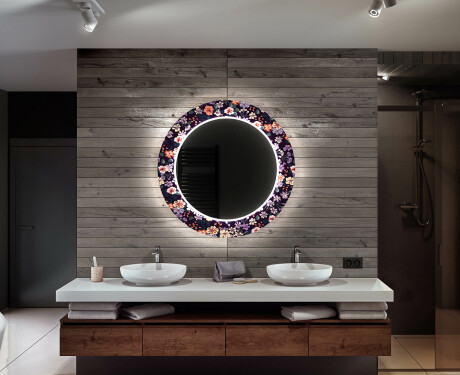 Et Rundt Dekorativt Speil Med Led-belysning Til Barnerom - Elegant Flowers #12