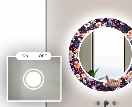Et Rundt Dekorativt Speil Med Led-belysning Til Barnerom - Elegant Flowers #4
