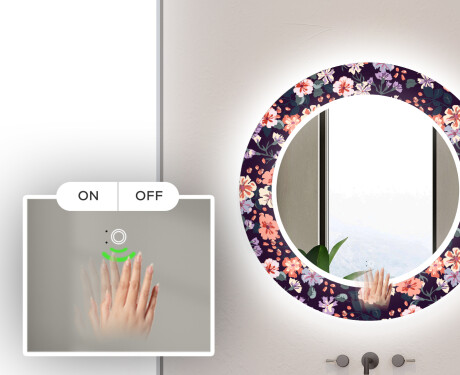 Et Rundt Dekorativt Speil Med Led-belysning Til Barnerom - Elegant Flowers #5