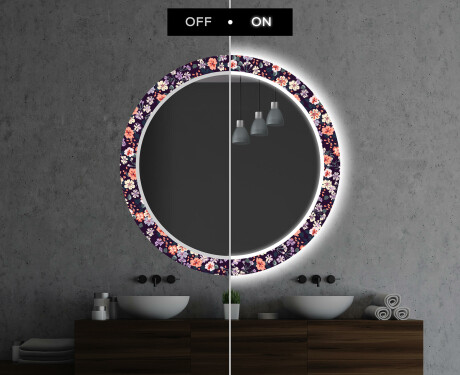 Et Rundt Dekorativt Speil Med Led-belysning Til Barnerom - Elegant Flowers #7