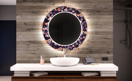 Et Rundt Dekorativt Speil Med Led-belysning Til Barnerom - Elegant Flowers