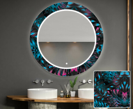 Et Rundt Dekorativt Speil Med Led-belysning Til Barnerom - Fluo Tropic