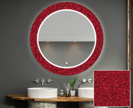 Et Rundt Dekorativt Speil Med Led-belysning Til Barnerom - Red Mosaic