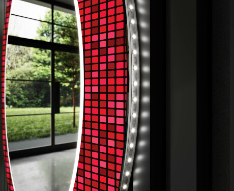 Et Rundt Dekorativt Speil Med Led-belysning Til Barnerom - Red Mosaic #11